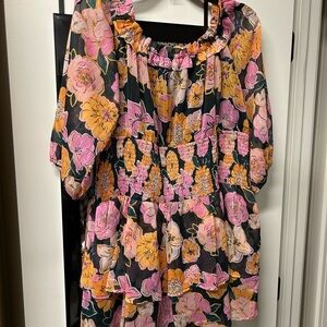 Pink Lily Brand New Floral Ruffle Off-the-shoulder Romper